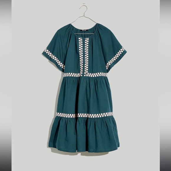 Embroidered Linen-Blend Flutter-Sleeve Mini Dress - Picture 6 of 9